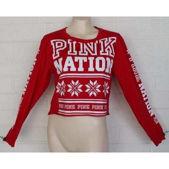 Pink Nation Victoria’s Secret Red Holiday Snowflake Crop Top Medium - Picture 1 of 7